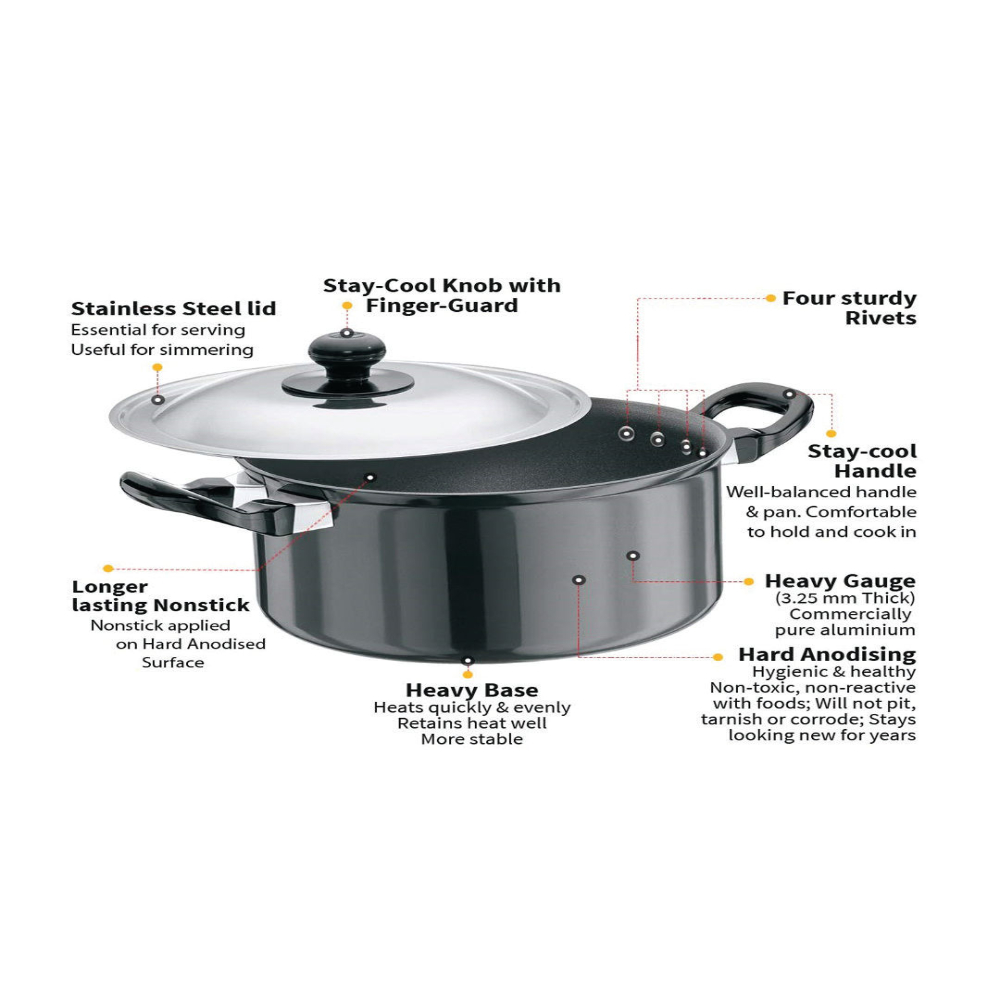 Futura Nonstick 3.25 mm Cook-n-Serve Stewpot with Stainless Steel lid. 3 Ltr, 20 cm