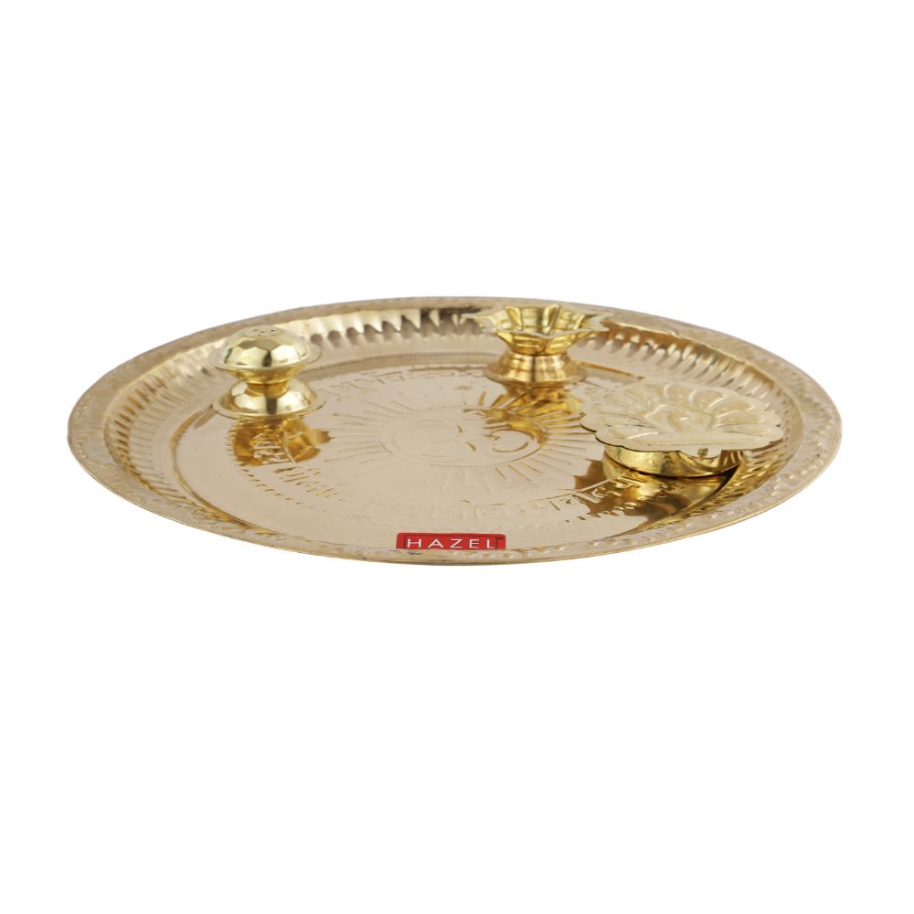 HAZEL Aarti Thali Brass Pooja Puja Worship, Golden