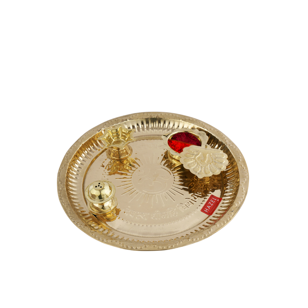 HAZEL Aarti Thali Brass Pooja Puja Worship, Golden