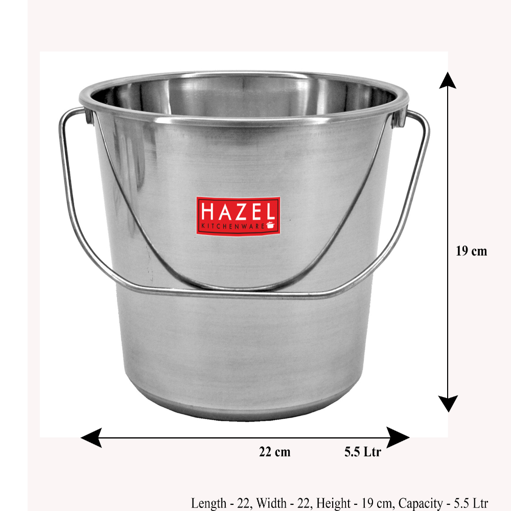 HAZEL Stainless Steel Non Joint Leak Proof Water Storage Bucket, 5.5 Ltr, Silver