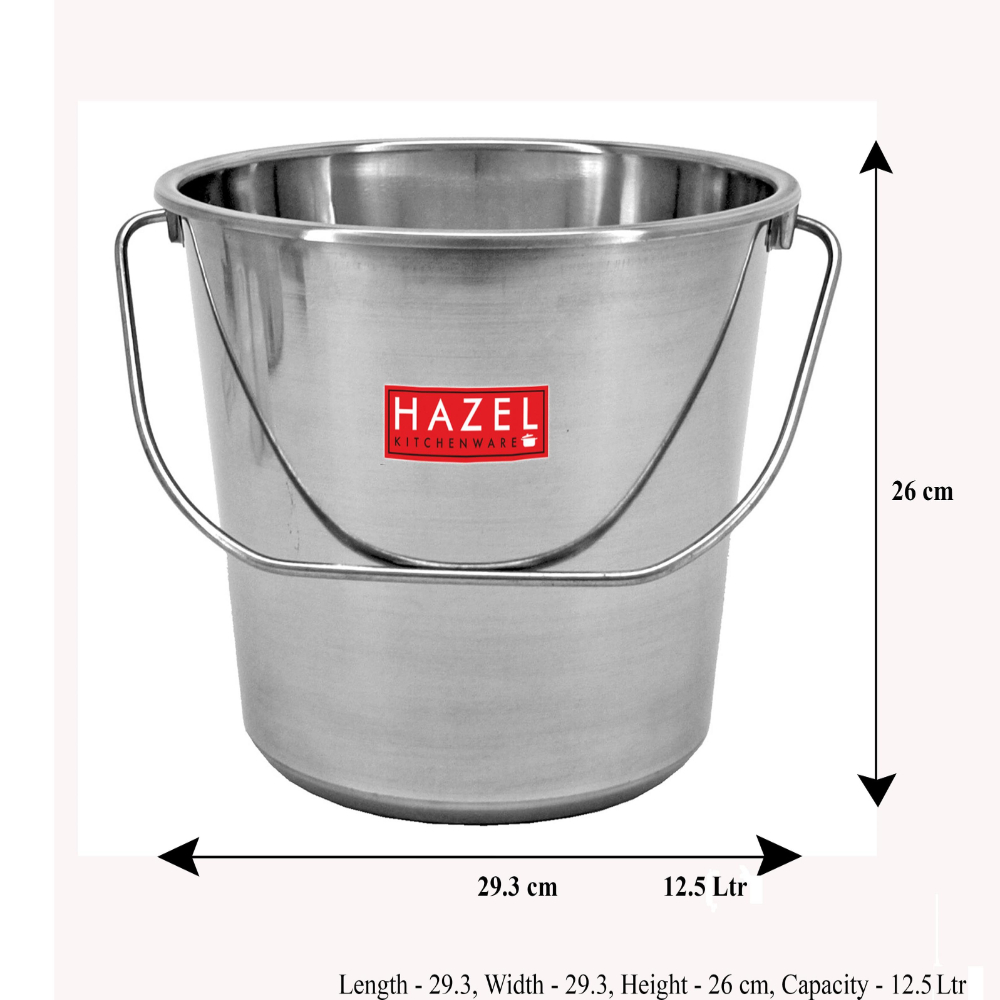 HAZEL Stainless Steel Non Joint Leak Proof Water Storage Bucket Set of 2, 12.5 Ltr, Silver