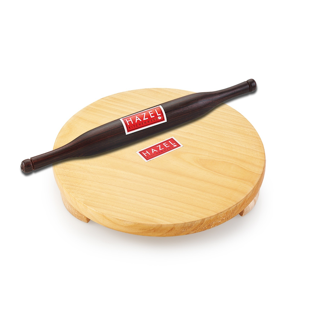 HAZEL Wood Polpat Chakla Roti Chapati Maker 21 cm With Sheesham Roti Roller Belan Rolling Pin 34 cm