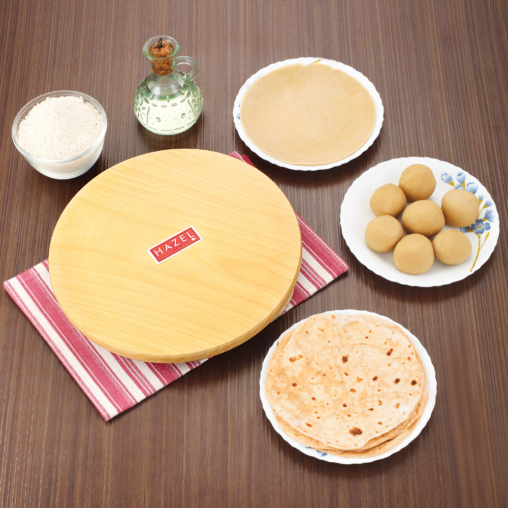 HAZEL Wood Polpat Chakla Roti Chapati Maker 21 cm With Sheesham Roti Roller Belan Rolling Pin 34 cm