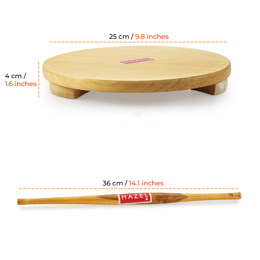 HAZEL Wood Polpat Chakla Roti Chapati Maker 24 cm With Wood Roti Roller Belan Rolling Pin 36 cm