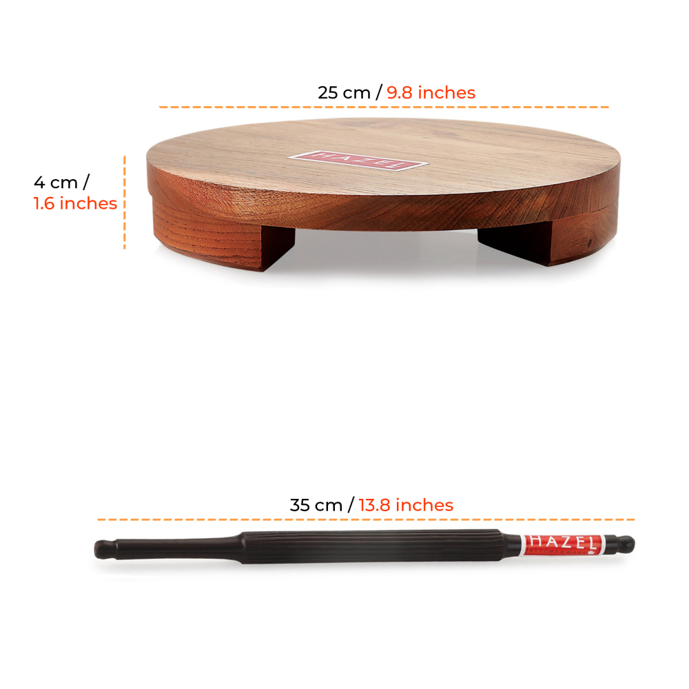 HAZEL Sagwan Polpat Chakla Roti Chapati Maker 24 cm With Sheesham Roti Roller Belan Rolling Pin 35 cm