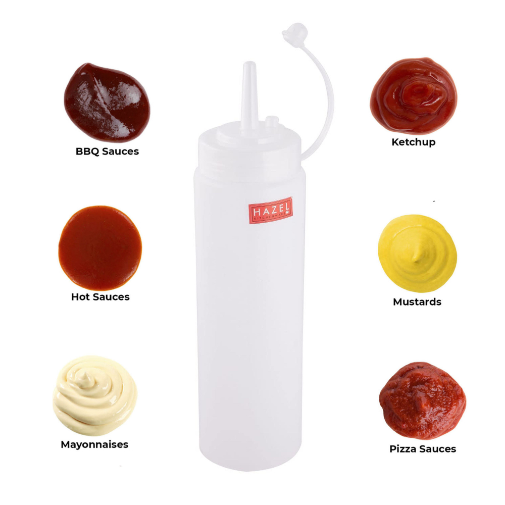 HAZEL Squeeze Bottle With Cap |Sauce Bottle Plastic Food Grade | Tomato Sauce Bottle For Restaurants, Cafeterias, Food Trucks, Picnics, Set of 2, 610 ML, 760 ML, Transparent