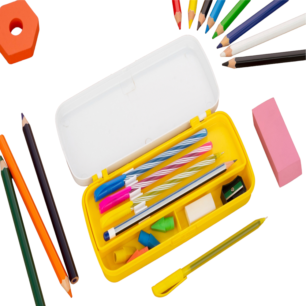 HAZEL Pen Box For Stationary Organisers for Kids | Perfect pencil Box with Separator for School Kids | Crayon Box Storage For Stationary Box, Yellow