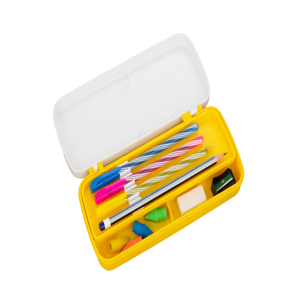 HAZEL Pen Box For Stationary Organisers for Kids | Perfect pencil Box with Separator for School Kids | Crayon Box Storage For Stationary Box, Yellow