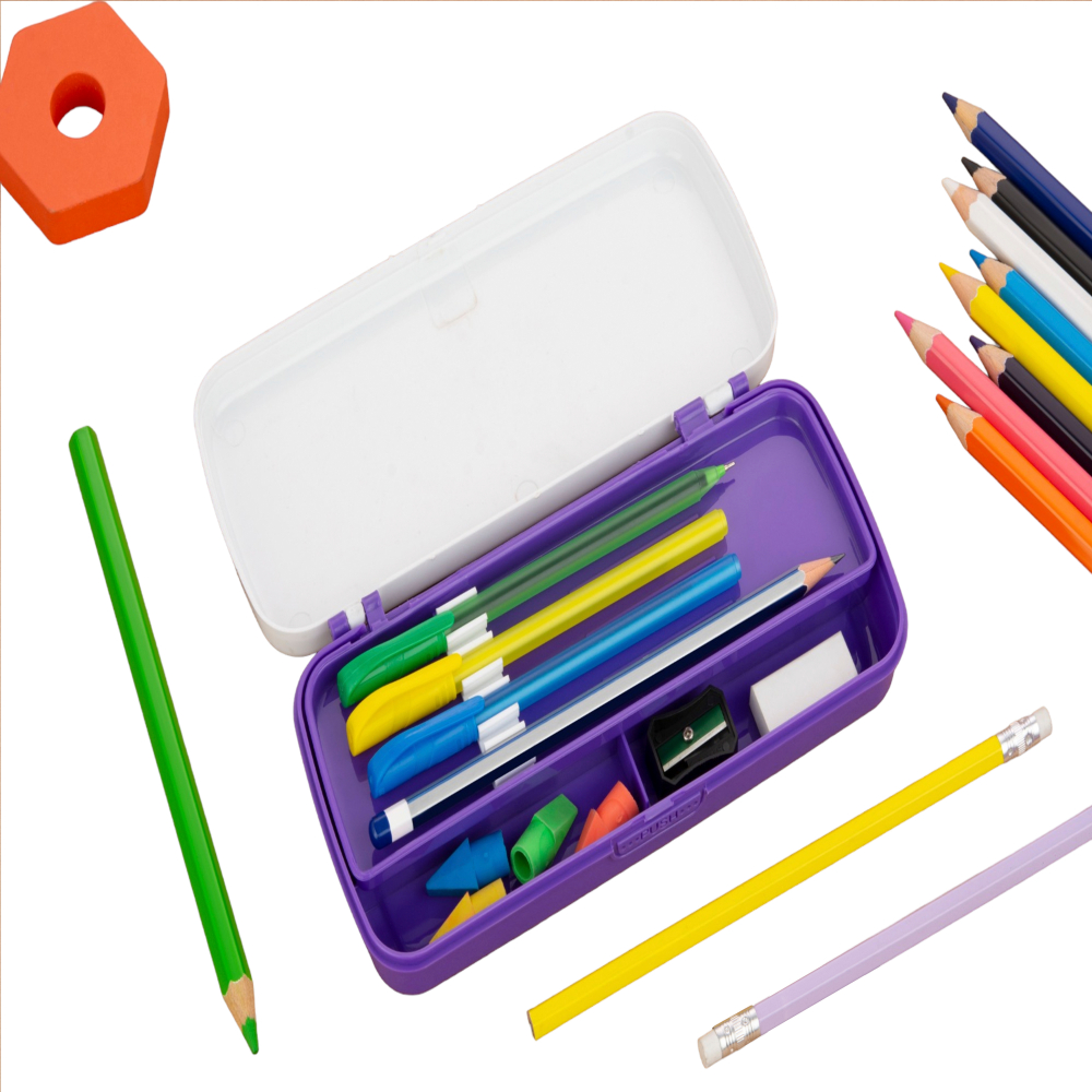 HAZEL Pen Box For Stationary Organisers for Kids | Perfect pencil Box with Separator for School Kids | Crayon Box Storage For Stationary Box, Purple