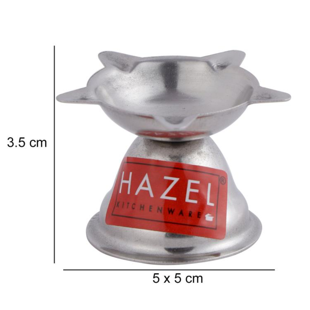 HAZEL Panchwati Diya for Puja | Stainless Steel Diva Table Deepak For Pooja | 5 Wati Wicks Oil Lamp Deep For Home Mandir Office Temple Pandol Pujan (5 x 3.5 cm), Set of 2