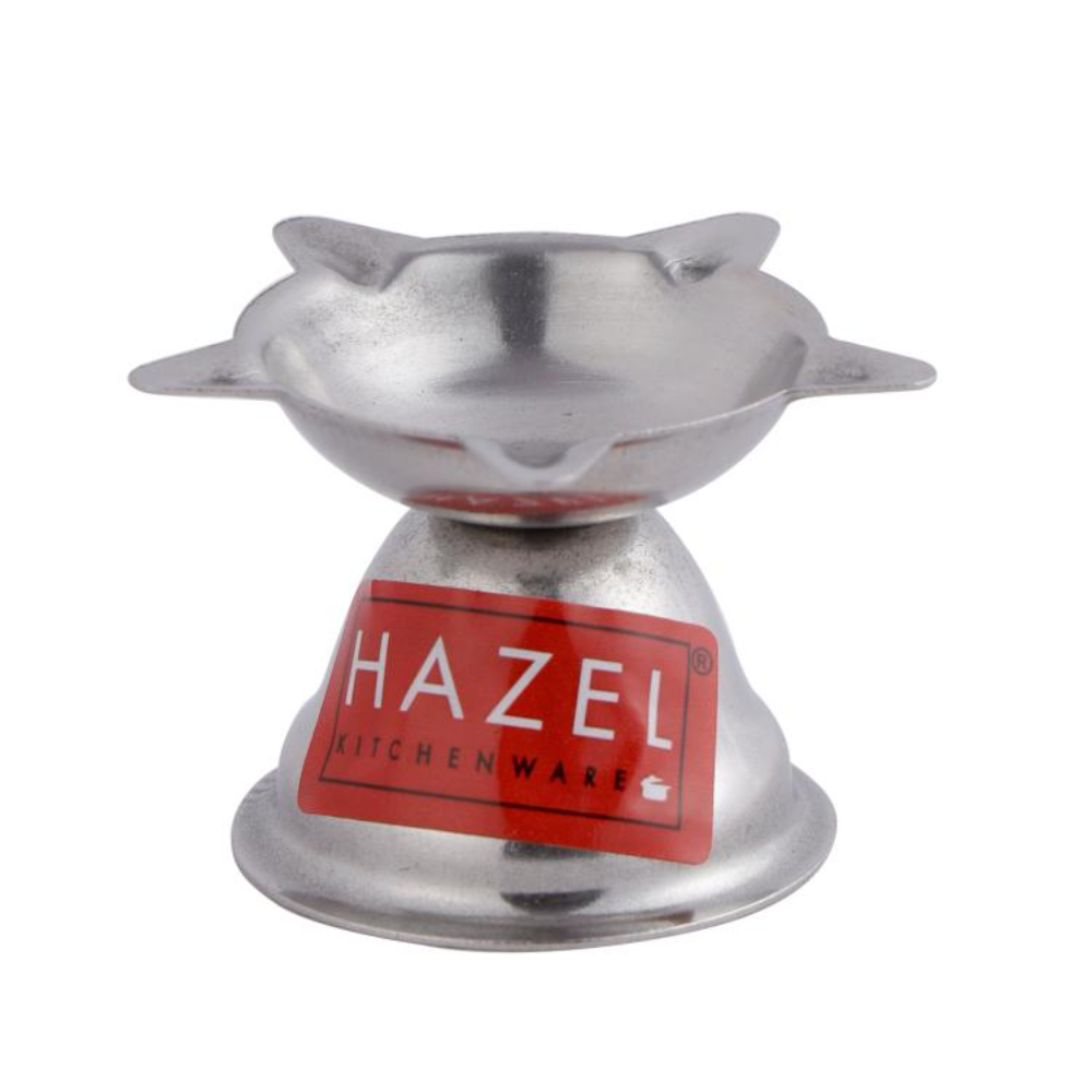 HAZEL Panchwati Diya for Puja | Stainless Steel Diva Table Deepak For Pooja | 5 Wati Wicks Oil Lamp Deep For Home Mandir Office Temple Pandol Pujan (5 x 3.5 cm), Set of 2