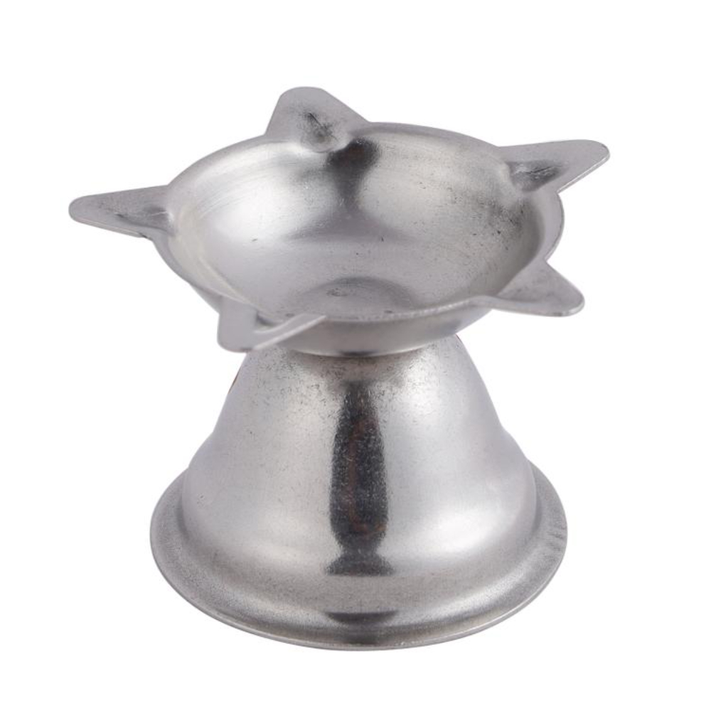 HAZEL Panchwati Diya for Puja | Stainless Steel Diva Table Deepak For Pooja | 5 Wati Wicks Oil Lamp Deep For Home Mandir Office Temple Pandol Pujan (5 x 3.5 cm), Set of 2