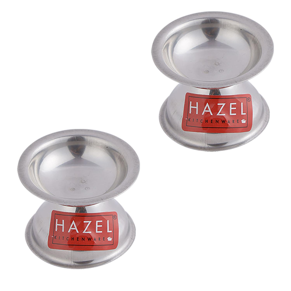 HAZEL Fulwati Diya for Puja | Stainless Steel Fulvat Table Diva Deepak For Pooja | Oil Lamp Deep For Home Mandir Office Temple Pandol Pujan (5 x 3.8 cm), Set of 2