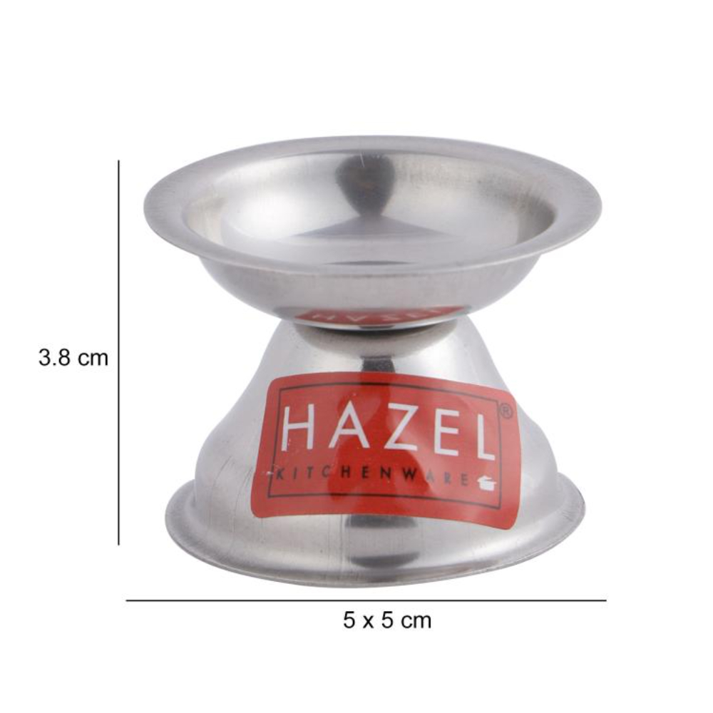 HAZEL Fulwati Diya for Puja | Stainless Steel Fulvat Table Diva Deepak For Pooja | Oil Lamp Deep For Home Mandir Office Temple Pandol Pujan (5 x 3.8 cm), Set of 2