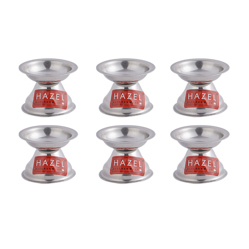 HAZEL Fulwati Diya for Puja | Stainless Steel Fulvat Table Diva Deepak For Pooja | Oil Lamp Deep For Home Mandir Office Temple Pandol Pujan (5 x 3.8 cm), Set of 6