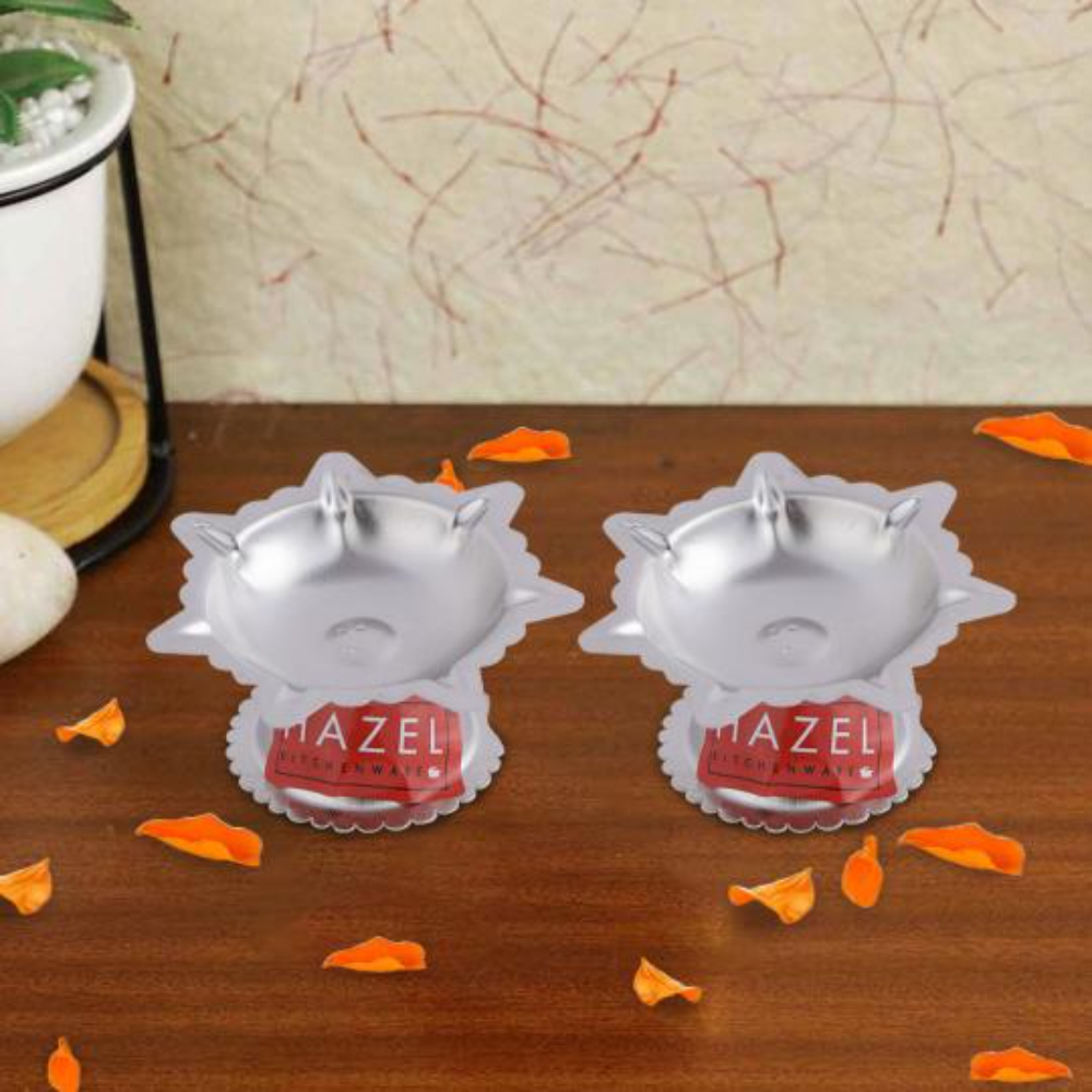 HAZEL Saptawati Diya for Puja | Stainless Steel Diva Table Deepak For Pooja | 7 Wati Wicks Oil Lamp Deep For Home Mandir Office Temple Pandol Pujan (5 x 3 cm), Set of 2