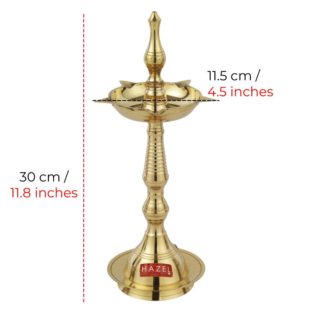 HAZEL Samai Diya for Puja | Brass Lamps for Pooja with Glossy Finish, Golden, Set of 2