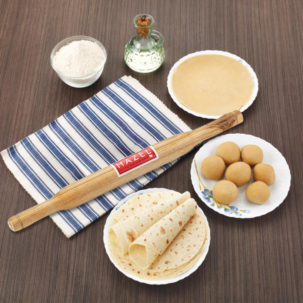 HAZEL Wooden Belan Rolling Pin Sagwan Roti Phulka Dough Roller for Home and Kitchen, 35 cm