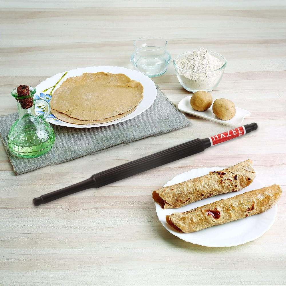 HAZEL Wooden Belan Rolling Pin Seasame Roti Phulka Dough Roller for Home and Kitchen, 35 cm