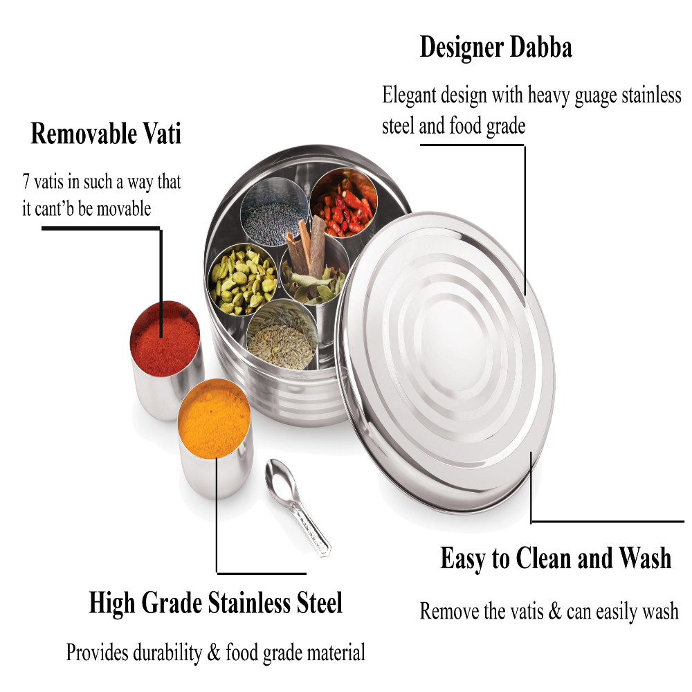 HAZEL Kitchen Storage Steel Container Masala Dabba - Medium (SR Puri RBW)