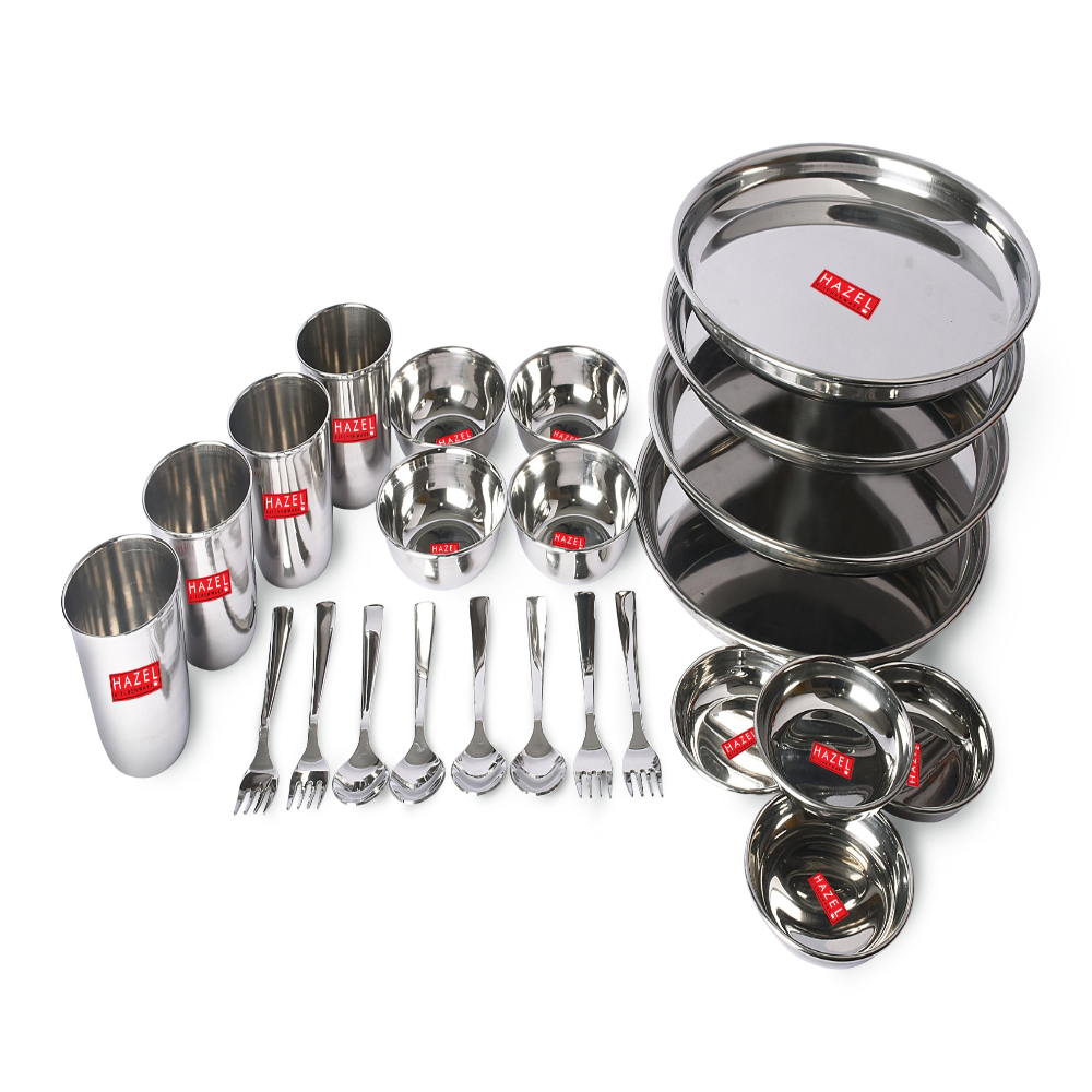 HAZEL Stainless Steel 24 pc Dinner Set, Silver