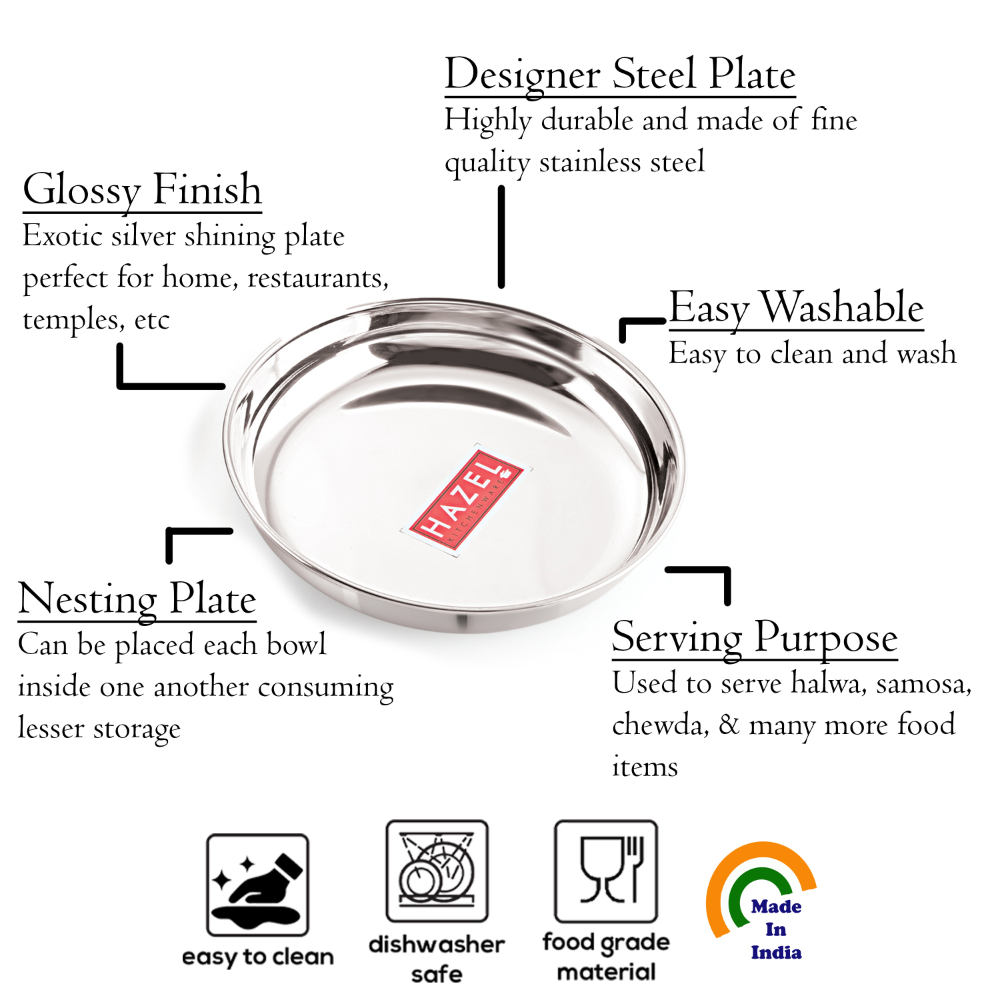 HAZEL Stainless Steel Serving Plate Set of 3, 17 cm X 2.5 cm, 425 ml 