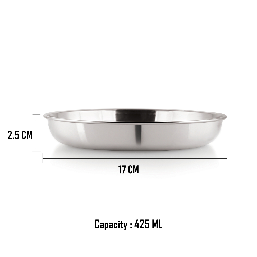 HAZEL Stainless Steel Serving Plate Set of 3, 17 cm X 2.5 cm, 425 ml 