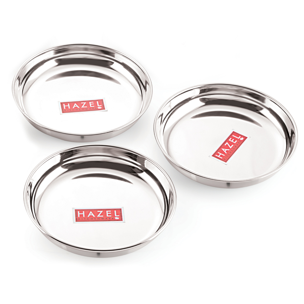 HAZEL Premium Steel Serving Plate Set of 3, 17 cm X 2 cm, 425 ml 