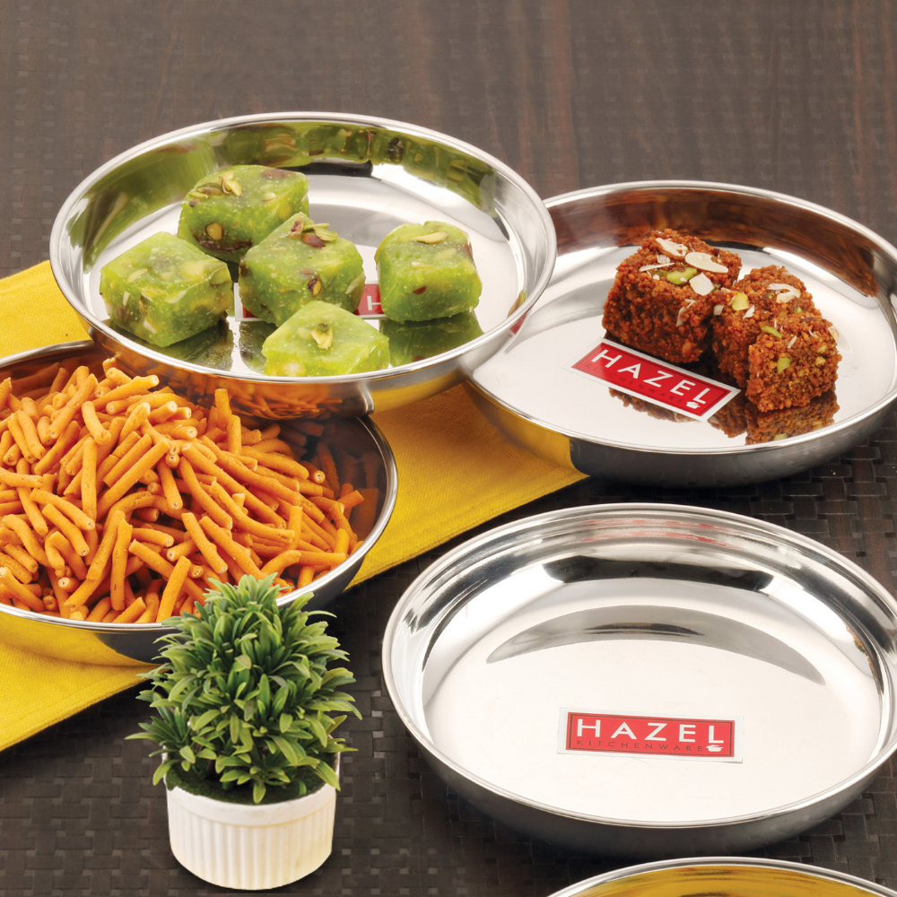 HAZEL Premium Steel Serving Plate Set of 4, 19 cm X 2 cm 650 ml