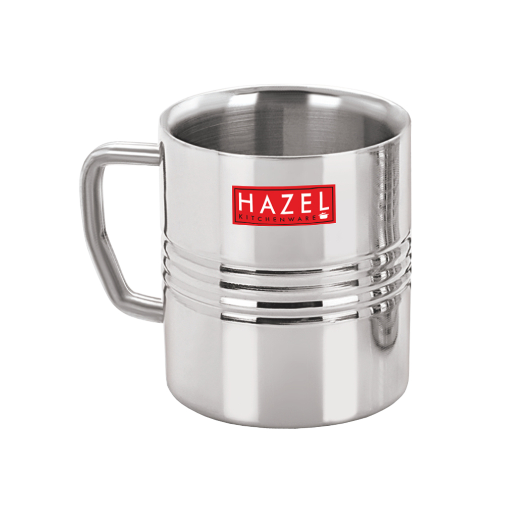 HAZEL Stainless Steel Green Tea Coffee Amrapali Mug, Set of 2, 300 ml (Each)