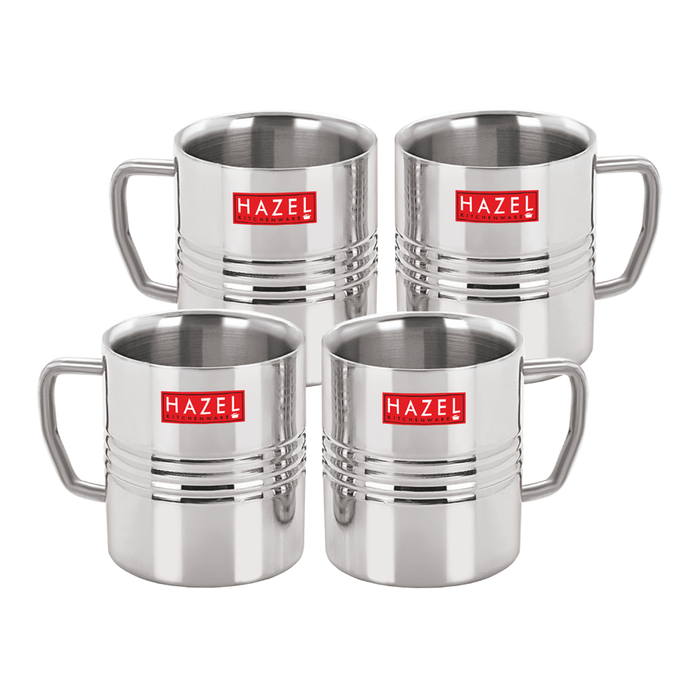 HAZEL Stainless Steel Green Tea Coffee Amrapali Mug, Set of 4, 300 ml (Each)