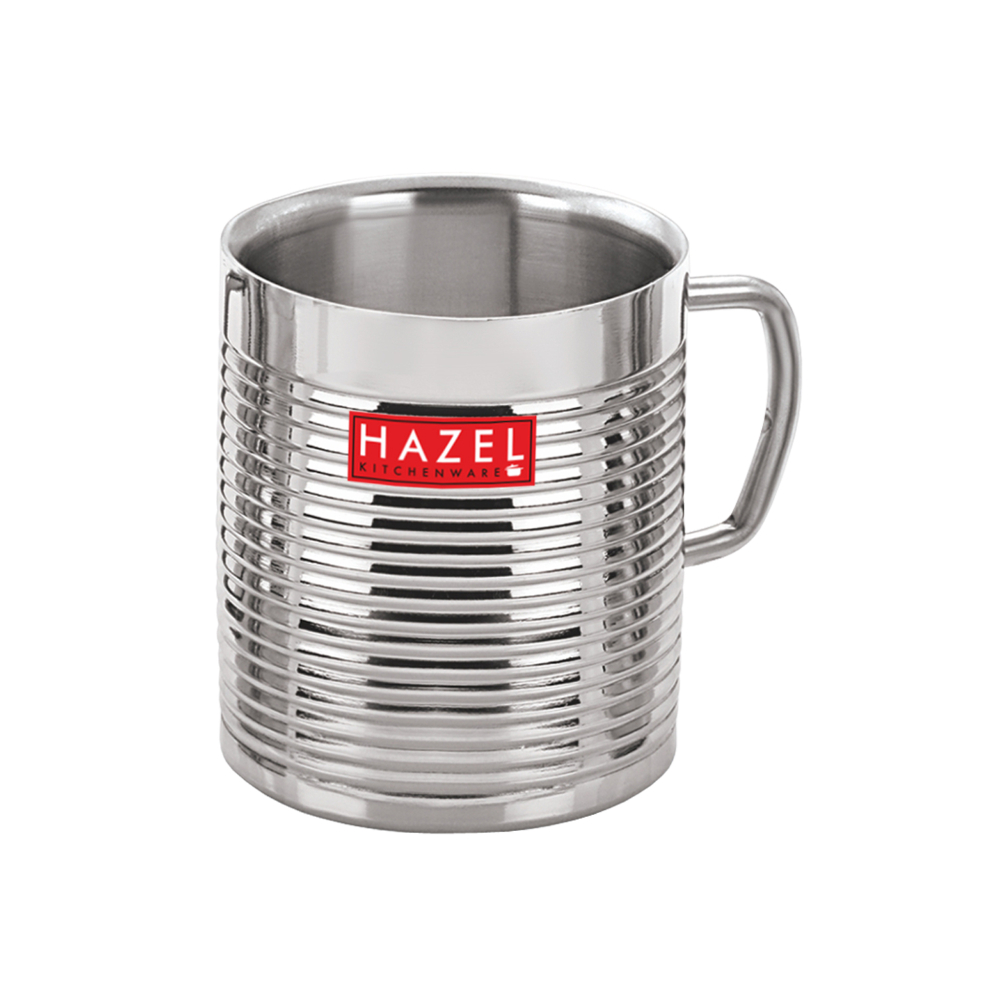 HAZEL Stainless Steel Green Tea Coffee Big Aishwarya Mug, Set of 2, 300 ml (Each)