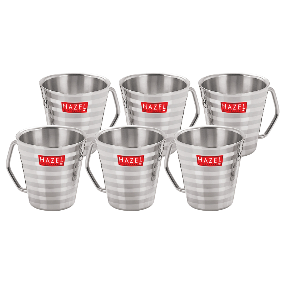 HAZEL Stainless Steel Green Tea Coffee Big Classic Mug, Set of 6, 300 ml (Each)