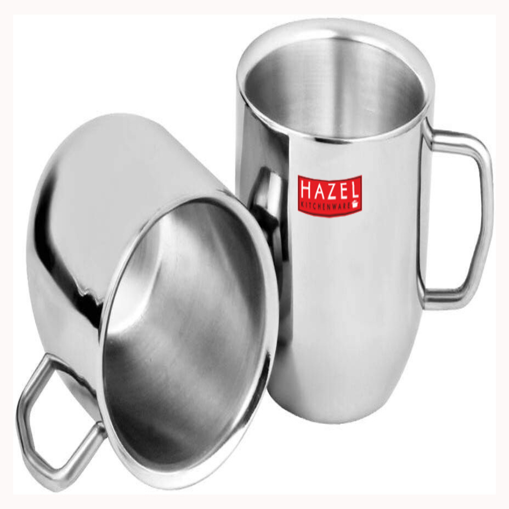 HAZEL Stainless Steel Green Tea Coffee Big Cute Plain Mug, Set of 2, 300 ml (Each)