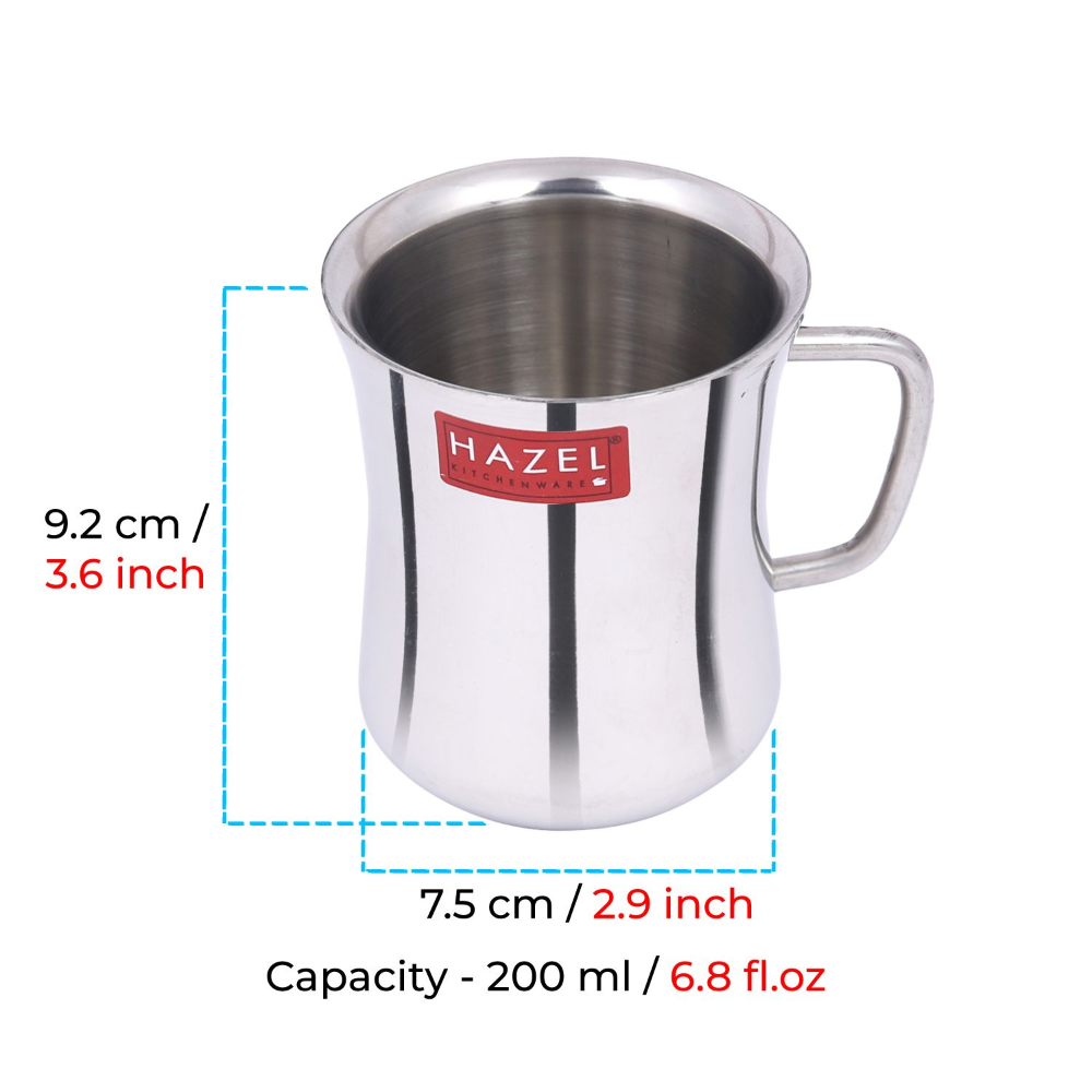 HAZEL Stainless Steel Green Tea Coffee Big Damaru Plain Mug, Set of 4, 200 ml (Each)