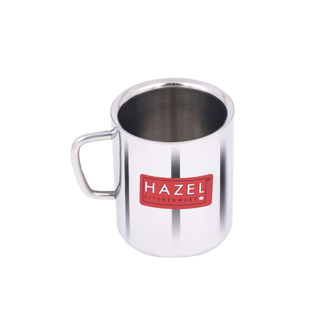 HAZEL Stainless Steel Double Wall Green Tea Coffee Big Sobar Mug, Set of 2, 210 ml (Each)