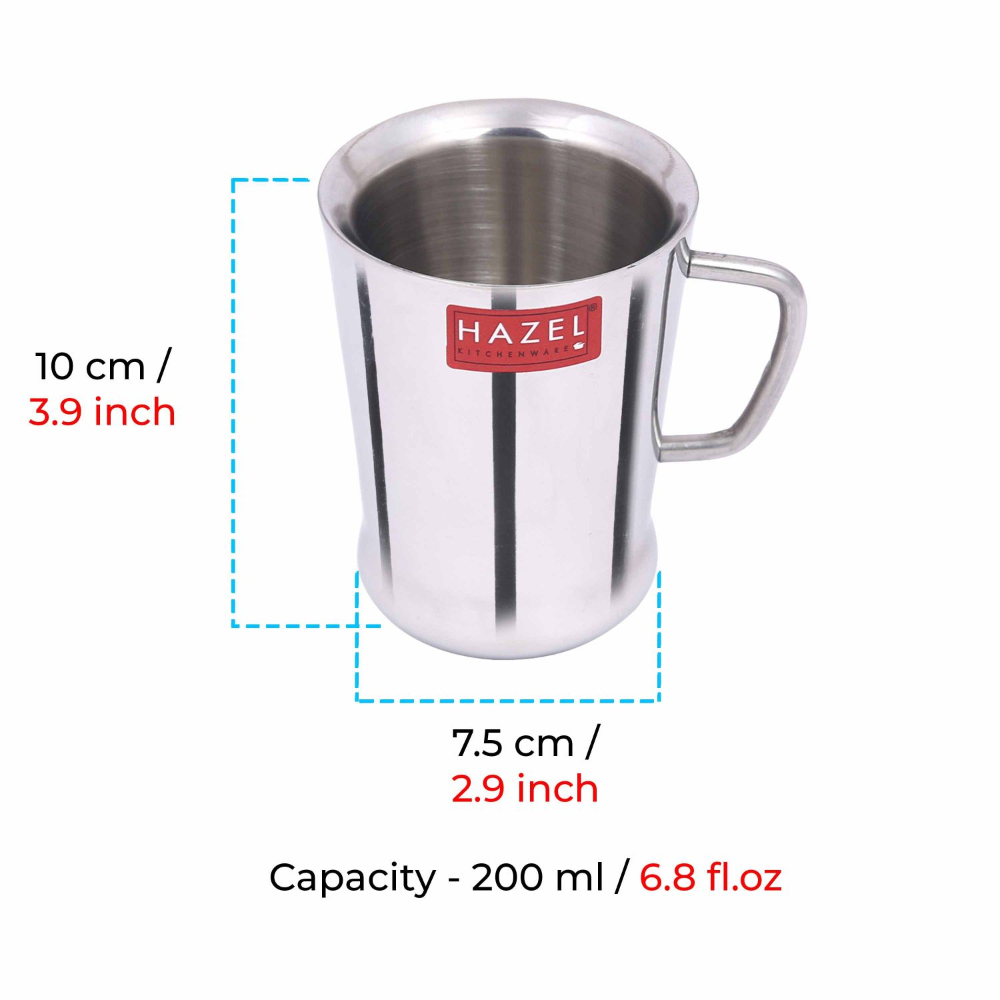 HAZEL Stainless Steel Green Tea Coffee Big Spice Cup Set of 2 Pc, 200 ml