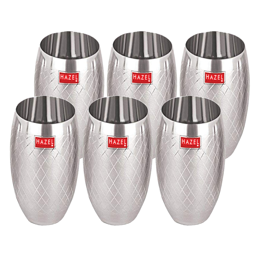 HAZEL Matt Finish Designer Stainless Steel Drinking Glasses 260 ml Set of 6 Pcs, Silver