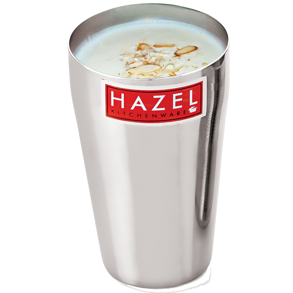 HAZEL Stainless Steel Plain Traditional Jumbo Water Lassi Glass Set of 3, 750 ML Each