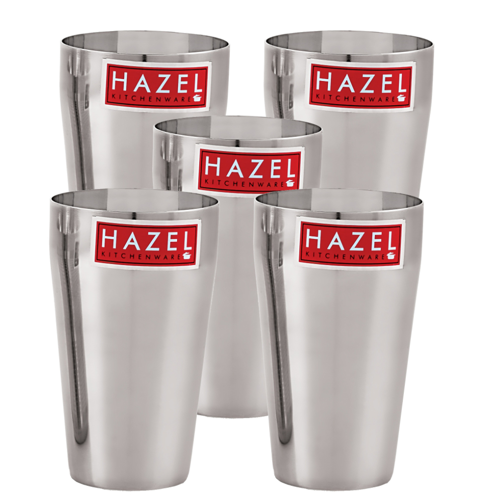 HAZEL Stainless Steel Plain Traditional Jumbo Water Lassi Glass Set of 5, 750 ML Each