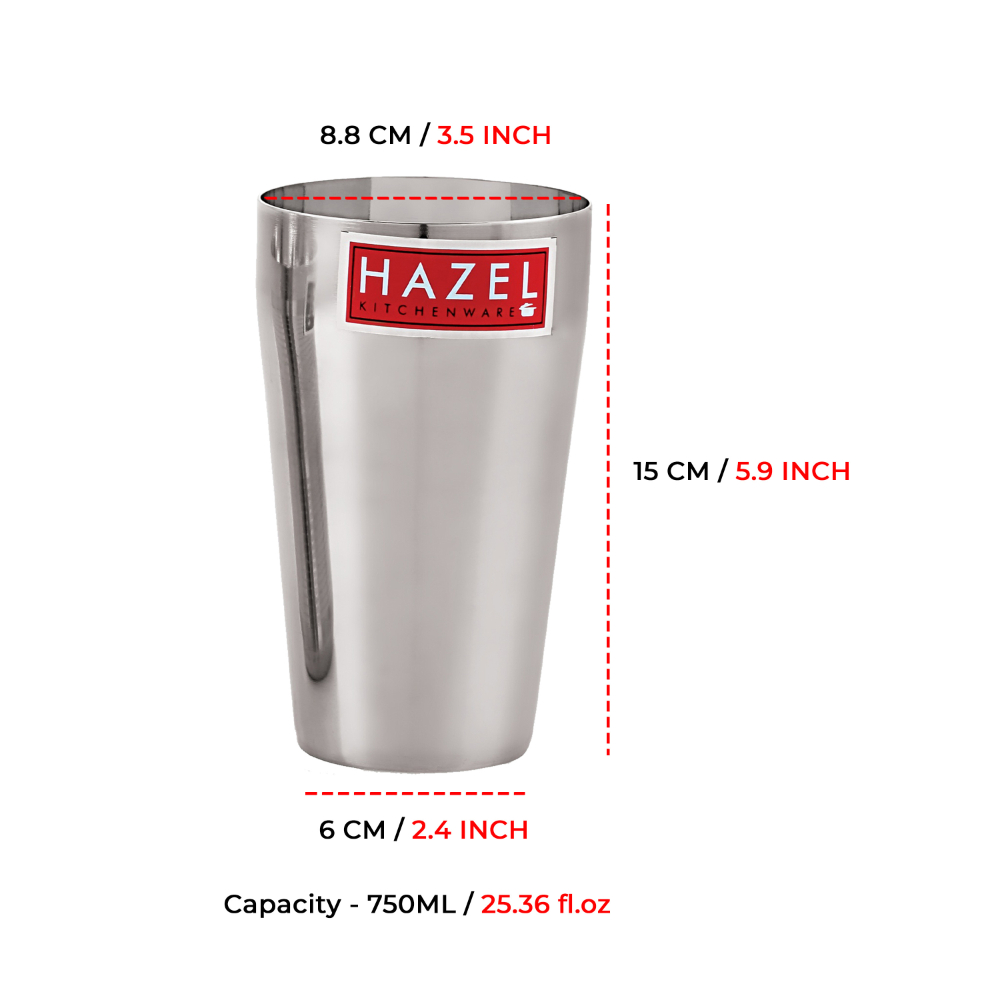 HAZEL Stainless Steel Plain Traditional Jumbo Water Lassi Glass Set of 5, 750 ML Each