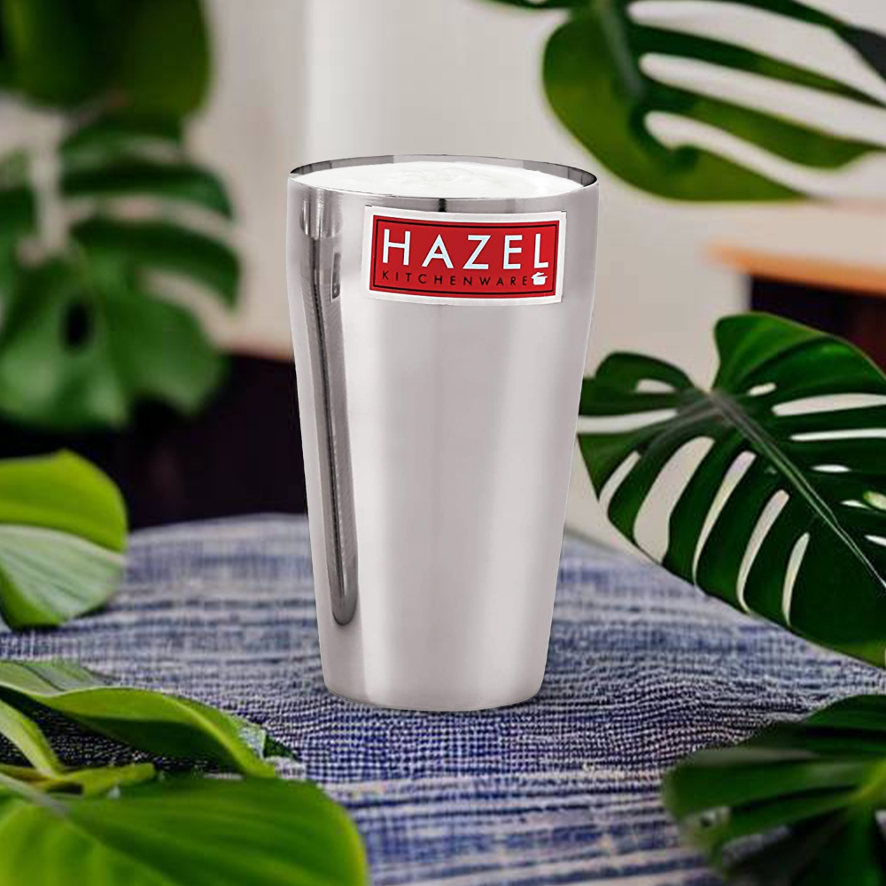 HAZEL Stainless Steel Plain Traditional Jumbo Water Lassi Glass Set of 5, 750 ML Each