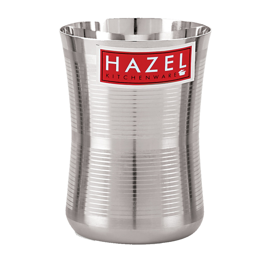 HAZEL Stainless Steel Damru Shape Jumbo Water Lassi Glass Set of 5, 650 ML Each