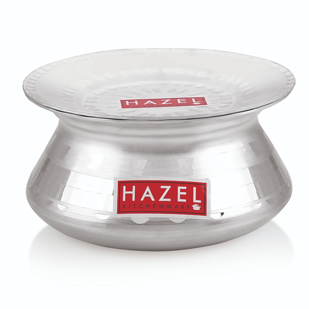 HAZEL Aluminium Biryani Pot| Biryani Handi Set, 1900 ML| Aluminium Hammered Finish Tope, Patila Handi | Multipurpose Aluminium Cooking Utensils for Kitchen Silver