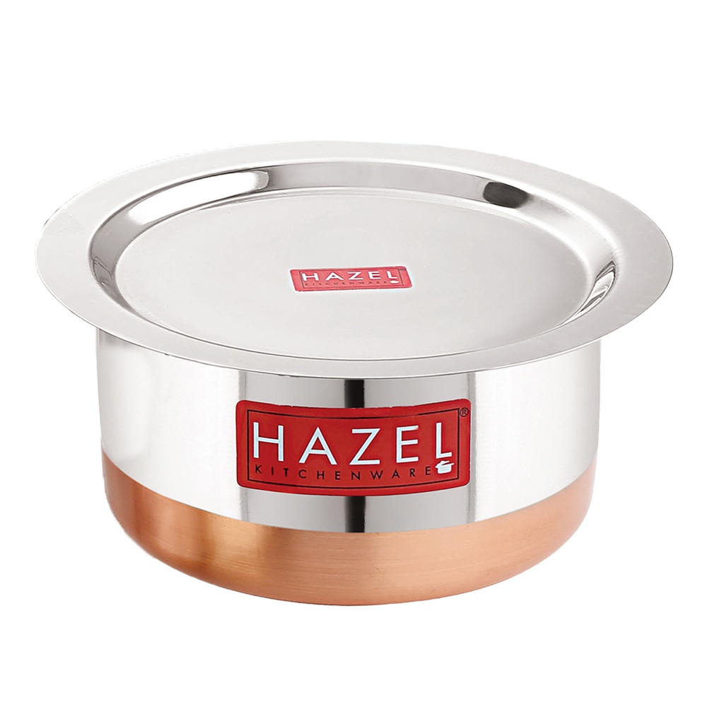 HAZEL Steel Copper Bottom Tope with Lid | Copper Bottom Vessels For Cooking |Copper Bottom Cooking Utensils | Stainless Steel Tope Patila, Capacity 5200 ml