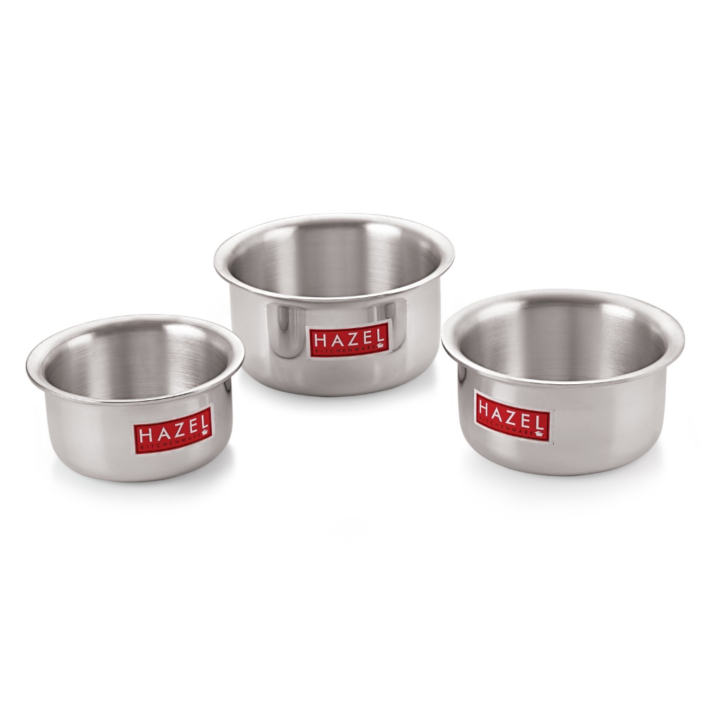 HAZEL Aluminium Induction Base Flat Bottom Patila Tope Pot, Set of 3 Pcs- 1125 ml, 1400 ml, 2000 ml.