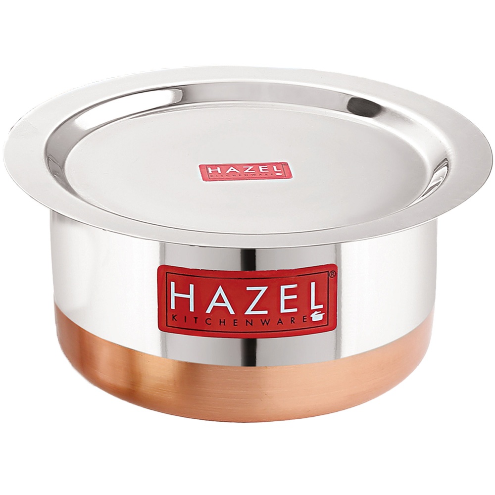 HAZEL Steel Copper Bottom Tope with Lid | Copper Bottom Vessels For Cooking |Copper Bottom Cooking Utensils | Stainless Steel Tope Patila, Capacity 7600 ml