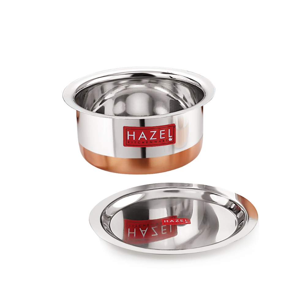 HAZEL Steel Copper Bottom Tope with Lid | Copper Bottom Vessels For Cooking |Copper Bottom Cooking Utensils | Stainless Steel Tope Patila, Capacity 5200 ml