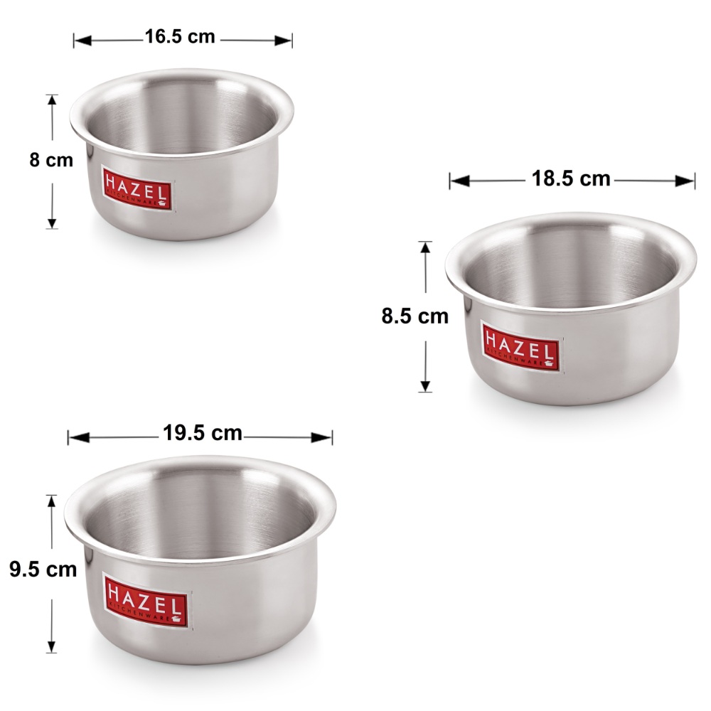 HAZEL Aluminium Induction Base Flat Bottom Patila Tope Pot, Set of 3 Pcs- 1125 ml, 1400 ml, 2000 ml.