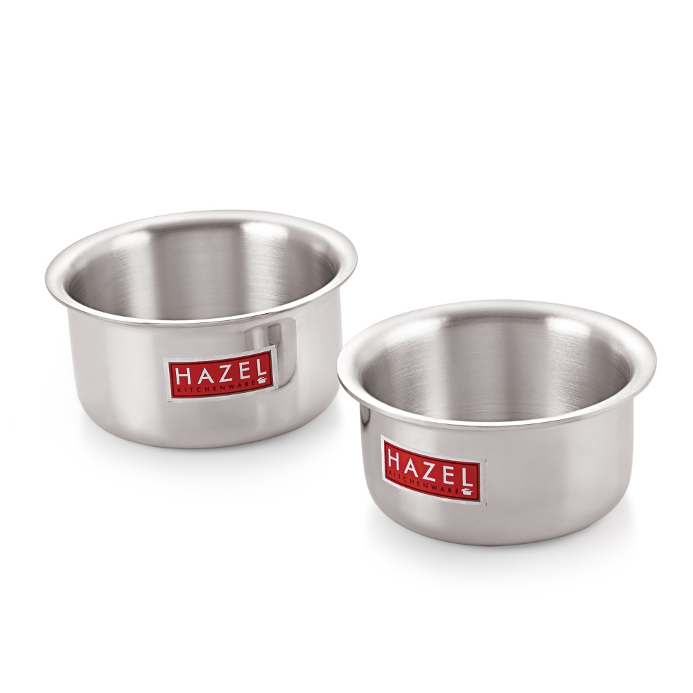 HAZEL Aluminium Induction Base Flat Bottom Patila Tope Pot, Set of 2, 1125 ml-1400 ml, Silver